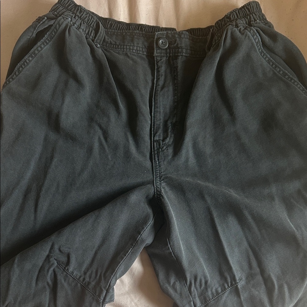 aerie Elastic-Waist Barrel Trouser — Charcoal Black